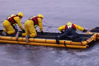 firefighters on ice path