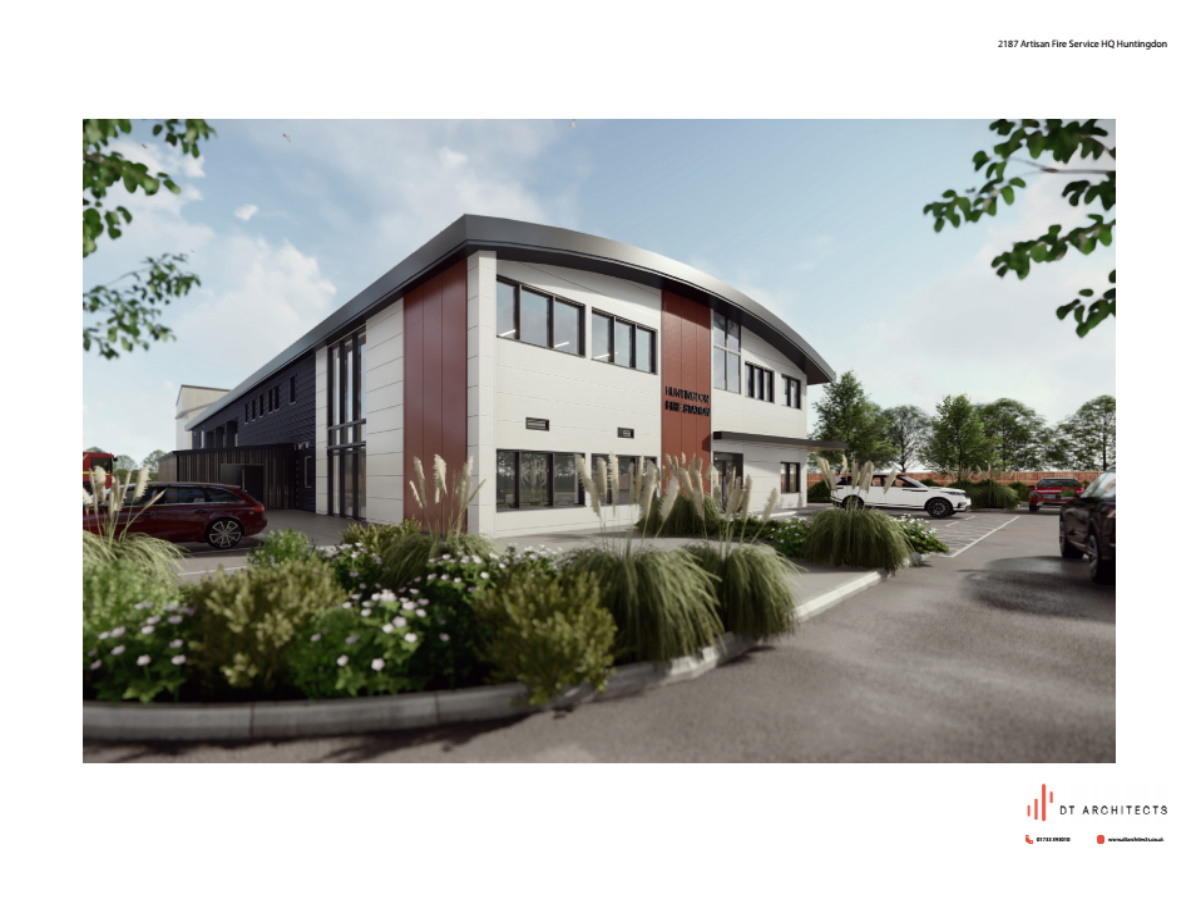 Artist impression of new training facility and Huntingdon Fire Station