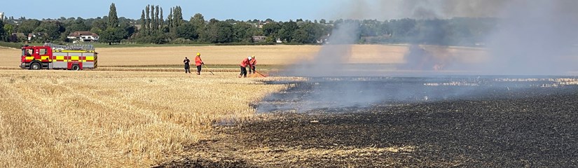 Cambridgeshire firefighters tackling a field fire