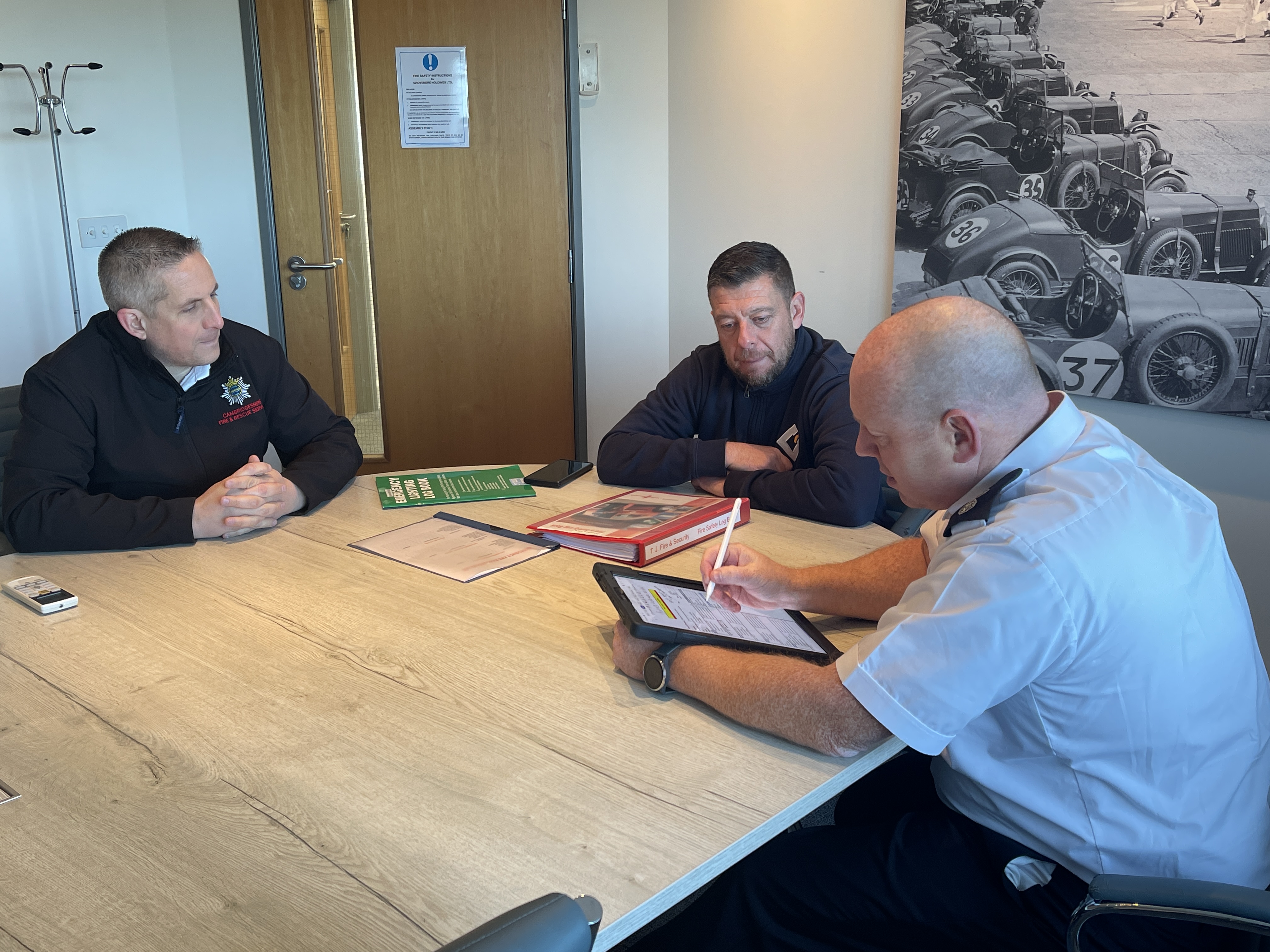 Business safety inspection with fire officers