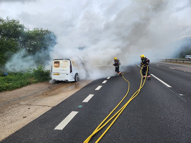 Van fire on A14