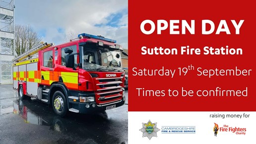 Open day Sutton Fire Station Saturday 19th September. Times to be confirmed.